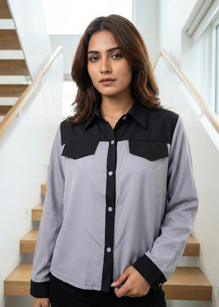 Modern Color-Block Button-Down Shirt