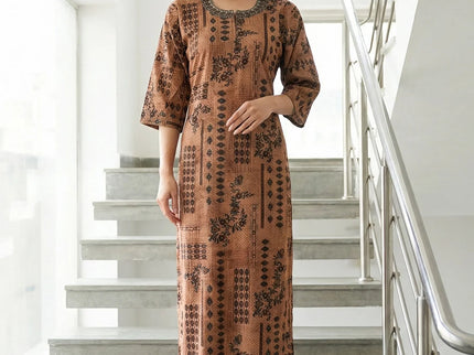 Earthy Rust Geometric Print Maxi Dress