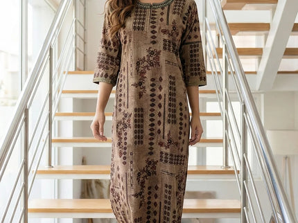 Earthy Rust Geometric Print Maxi Dress