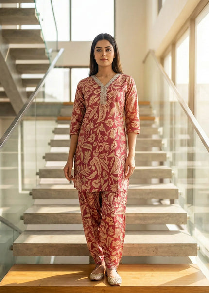 Elegant Botanical Print Co-ord Set