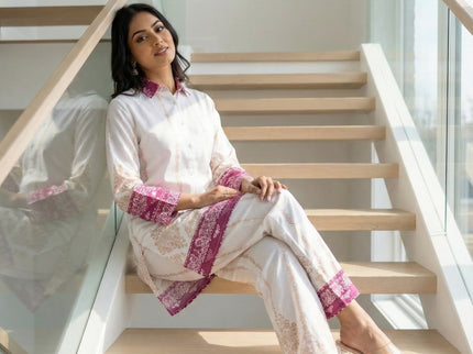 Elegant Damask Print Tunic & Wide-Leg Trouser Set