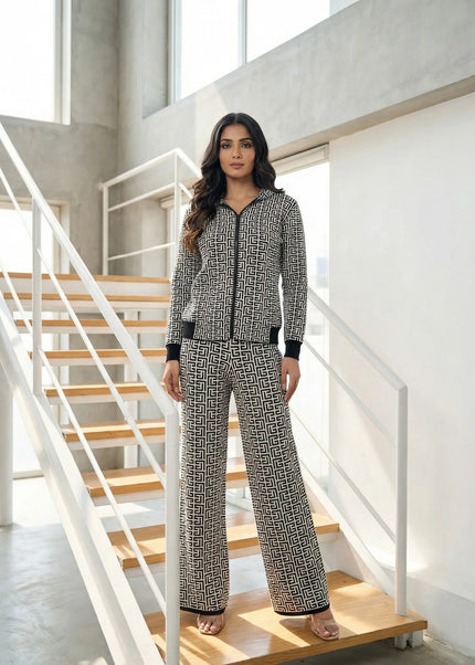 Chic Monochrome Geometric Knit Co-ord Set
