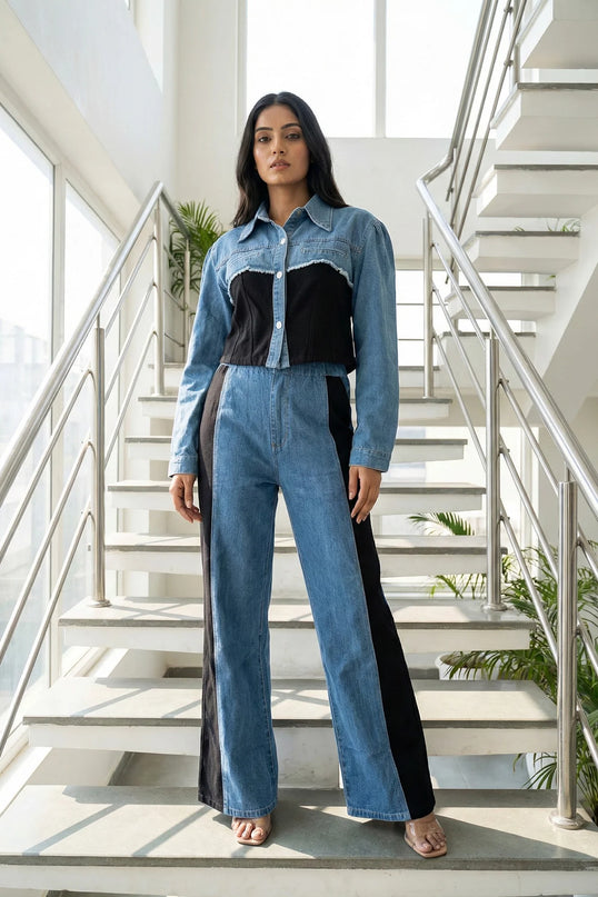 Chic Dual-Tone Denim Co-ord Set