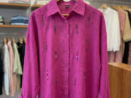 Embellished Longline Button-Down Tunic