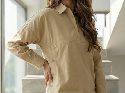 Contemporary Collared Tunic with Side Button Detail