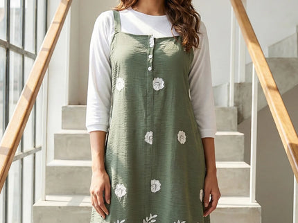 Floral Embroidered Button-Down Midi Dress