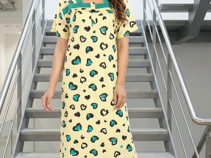 Heart Print Cotton Maxi Nightgown