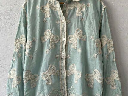 Embroidered Bow & Scallop Hem Shirt