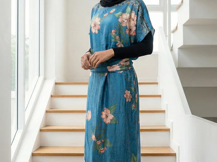 Luxe Jacquard Satin Kaftan with Print Detail