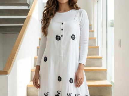 Floral Embroidered Button-Down Midi Dress