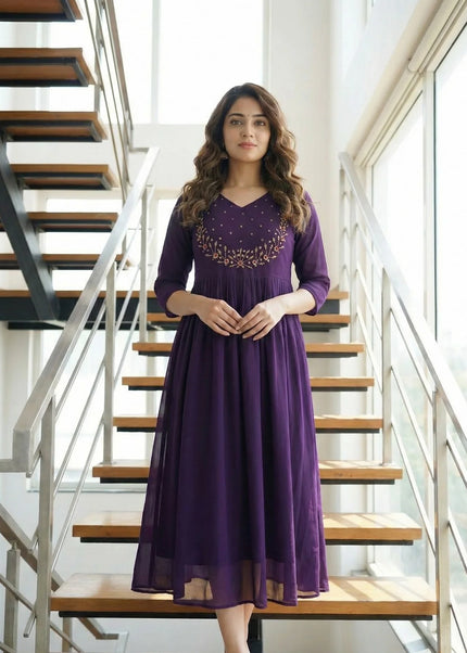 Exquisite Georgette A-Line Kurti with Hand Embroidery