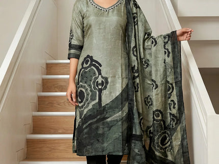 Contemporary Grey & Black Abstract Print Suit Set