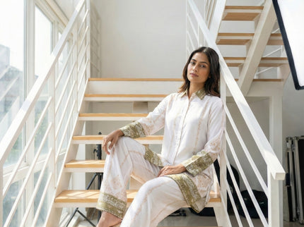 Elegant Damask Print Tunic & Wide-Leg Trouser Set