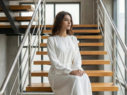 Elegant White Crinkle-Texture Modest Maxi Dress