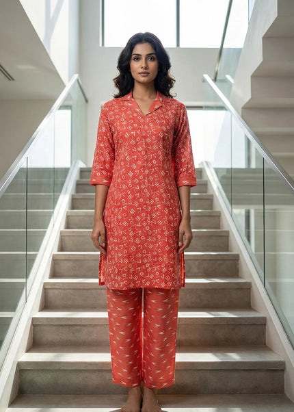 Chic Geometric Print Kurta Set