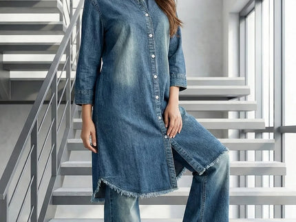 Acid Wash Denim Tunic & Wide-Leg Jeans Co-ord Set