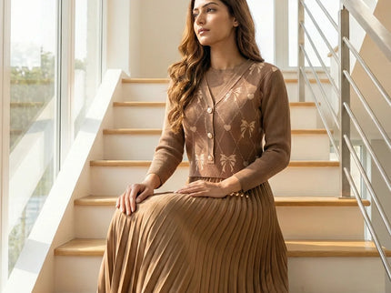 Heart & Bow Pleated Knit Dress