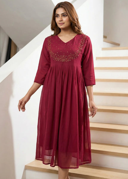 Exquisite Georgette A-Line Kurti with Hand Embroidery