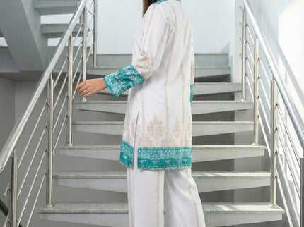 Elegant Damask Print Tunic & Wide-Leg Trouser Set