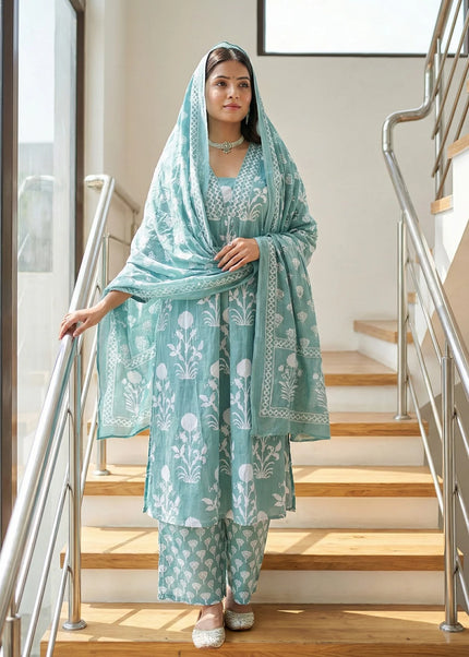 Floral Block Print Cotton Suit Set