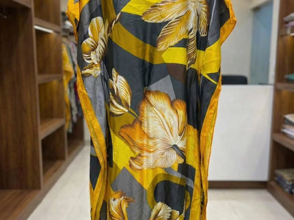 Luxe Jacquard Satin Kaftan with Print Detail