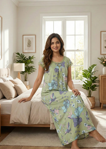 Floral Lace-Trimmed Maxi Nightgown