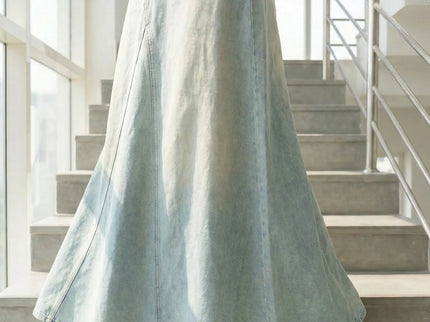 Vintage Light-Wash Paneled Denim Maxi Skirt