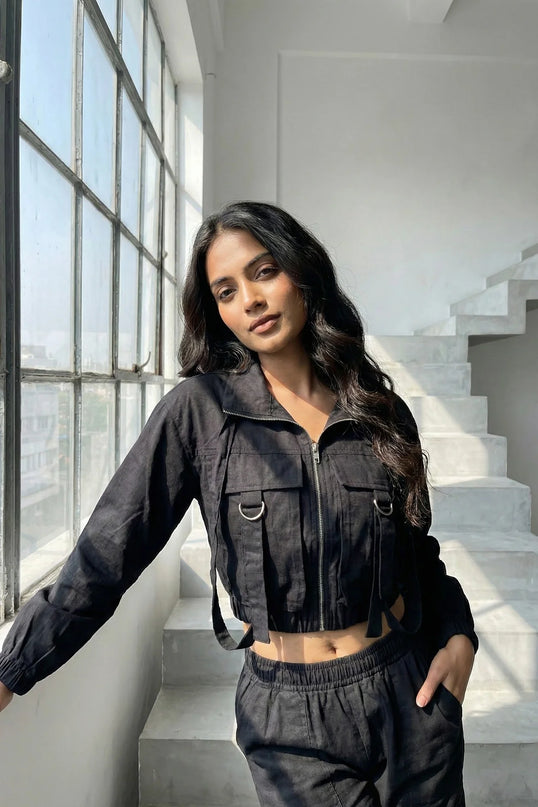 Urban Utility Cropped Jacket with D-Ring Accents