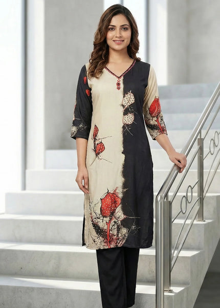 Modern Dual-Tone Floral Kurta Set