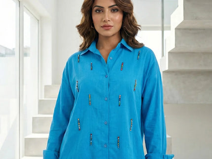 Embellished Longline Button-Down Tunic