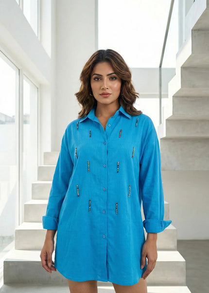 Embellished Longline Button-Down Tunic