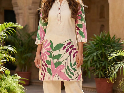 Cream & Pink Floral Print Co-ord Set