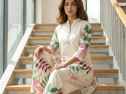 Cream & Pink Floral Print Co-ord Set