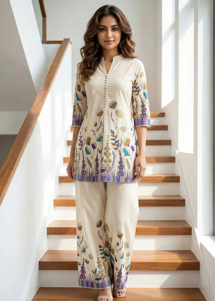Cream Floral Print Co-ord Set