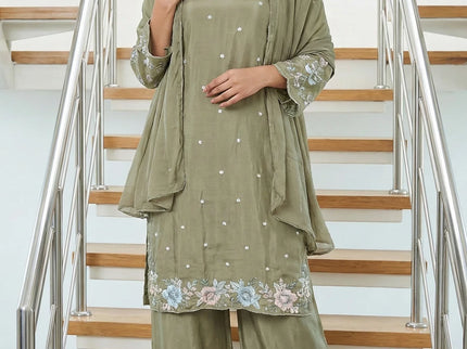 Luxury Shimmer Silk Scalloped Kurta and Palazzo Set