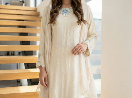 Luxury Shimmer Silk Scalloped Kurta and Palazzo Set
