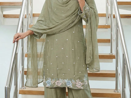 Luxury Shimmer Silk Scalloped Kurta and Palazzo Set