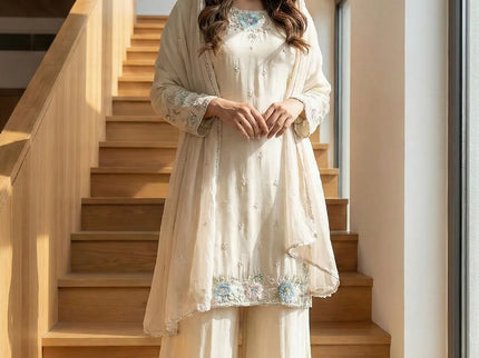 Luxury Shimmer Silk Scalloped Kurta and Palazzo Set
