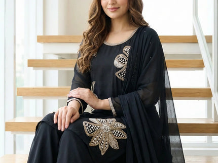 Elegant Floral Embroidered Suit Set