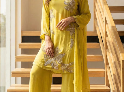 Elegant Floral Embroidered Suit Set