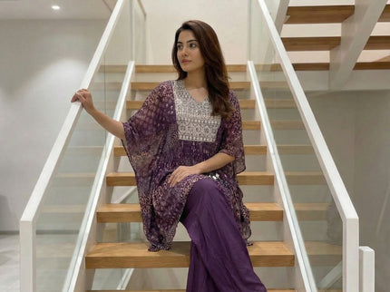 Crimson Red Bandhani Embroidered Kaftan Set