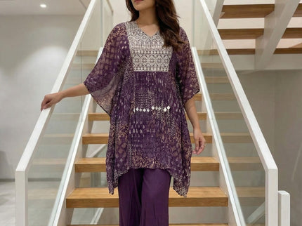 Crimson Red Bandhani Embroidered Kaftan Set