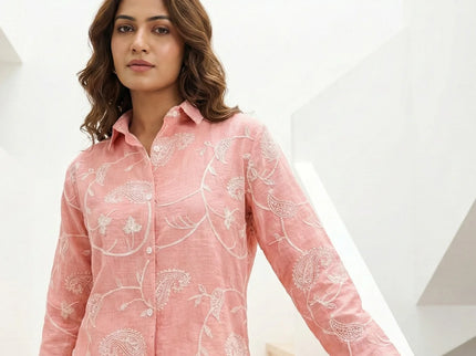 Noir Paisley Embroidered Button-Down