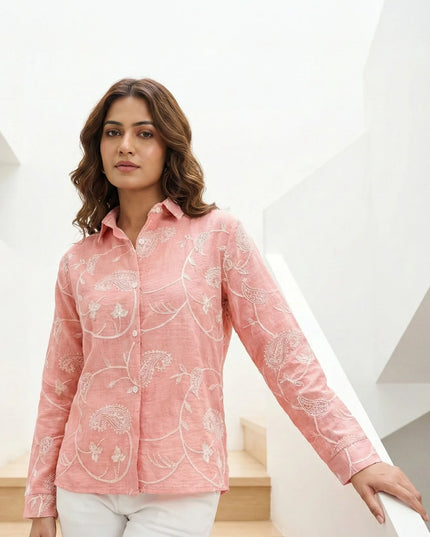 Noir Paisley Embroidered Button-Down