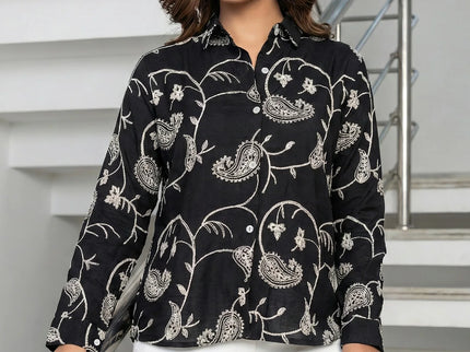 Noir Paisley Embroidered Button-Down