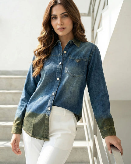 Urban Ombre Dip-Dye Denim Shirt