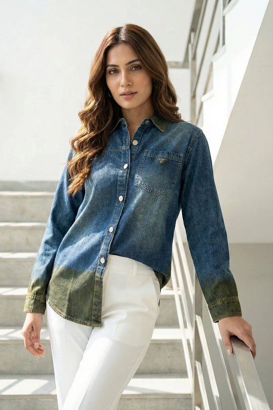 Urban Ombre Dip-Dye Denim Shirt