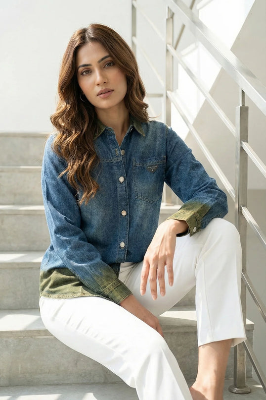 Urban Ombre Dip-Dye Denim Shirt