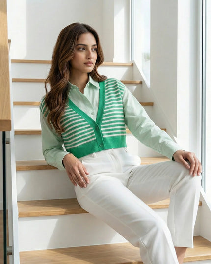 Mint & Emerald Striped Layered Shirt