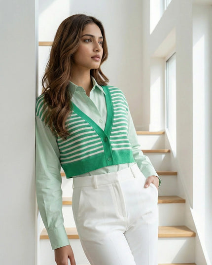 Mint & Emerald Striped Layered Shirt